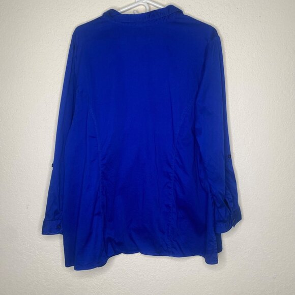 Catherens Button Down Tunic Top Womens 2x Royal Blue Roll Tab Sleeve 22/24W Stre - Picture 6 of 11